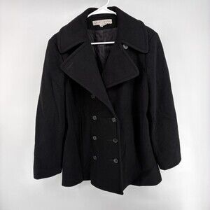 Larry Levine Black Wool Double Breasted Peacoat Womens Size 6 Classic